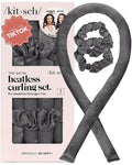 Kitsch Satin Heatless Curling Set - Heatless Hair Curler To Sleep In Heat Free Curls Overnight for Frizz-Free Soft Curls - For All Hair Types - Includes Satin Curling Rod & 2 Scrunchies - Charcoal