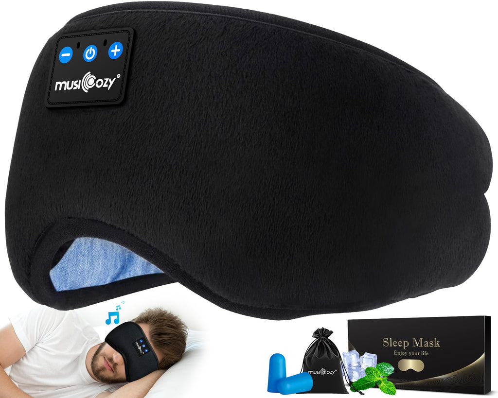 MUSICOZY Sleep Headphones Bluetooth Sleep Eye Mask for Sleeping Headband Wireless Headphones Sleeping Masks Headphones Sleep Earbuds for Side Sleepers Men Women with Speakers Cool Tech Gadgets(Blue)