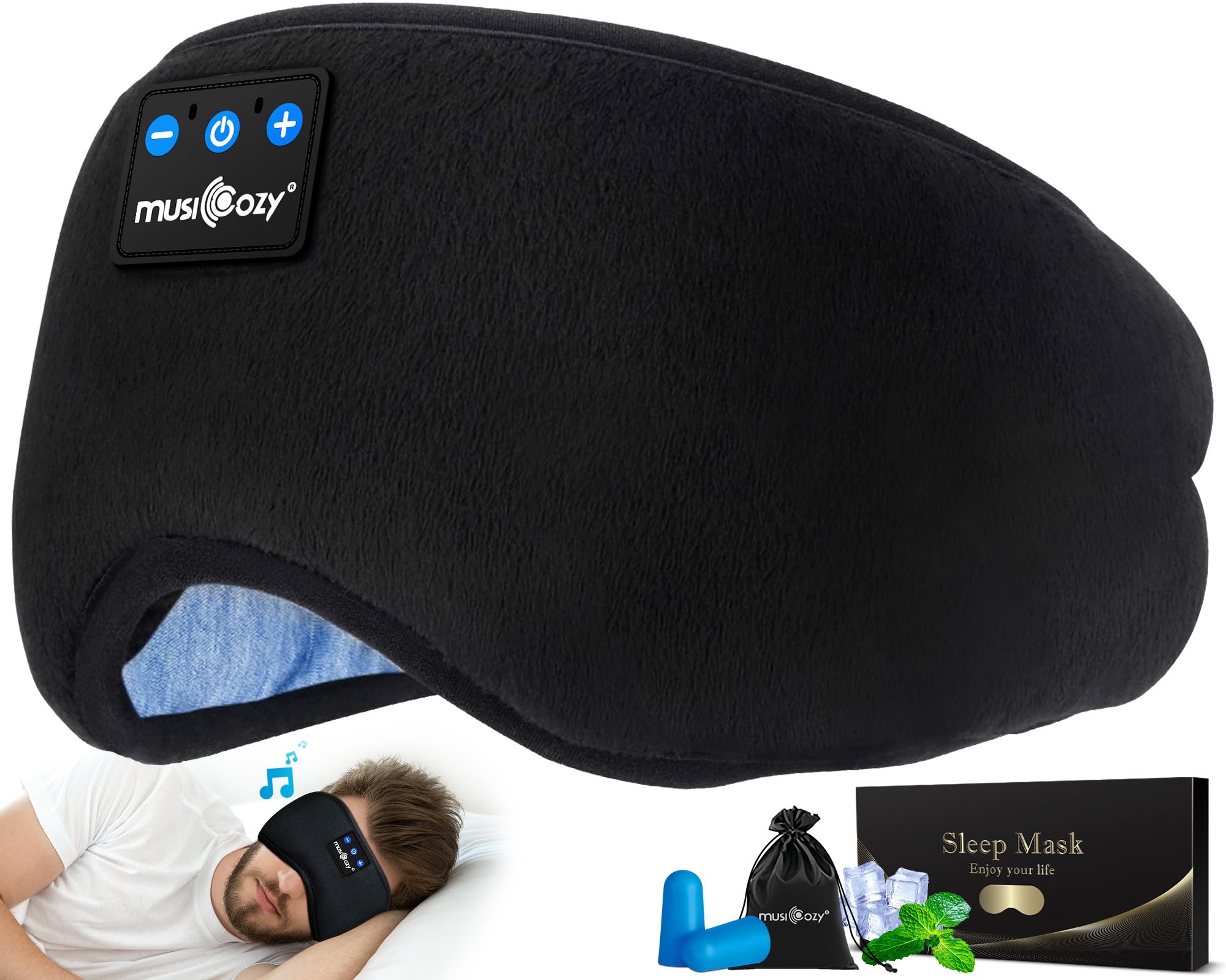 MUSICOZY Sleep Headphones Bluetooth Sleep Eye Mask for Sleeping Headband Wireless Headphones Sleeping Masks Headphones Sleep Earbuds for Side Sleepers Men Women with Speakers Cool Tech Gadgets(Blue)