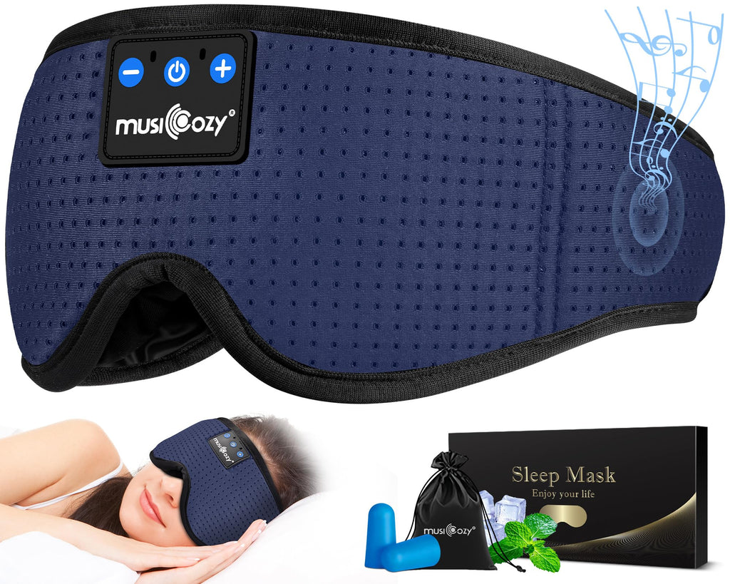 MUSICOZY Sleep Headphones Bluetooth Sleep Eye Mask for Sleeping Headband Wireless Headphones Sleeping Masks Headphones Sleep Earbuds for Side Sleepers Men Women with Speakers Cool Tech Gadgets(Blue)